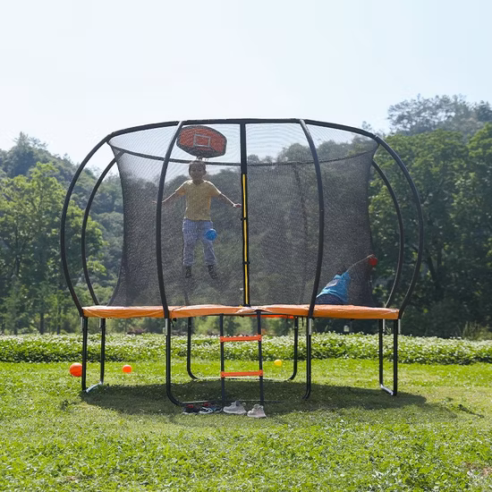 Funjump Trampolino da esterno per bambini in stile rinforzato con pali curvi personalizzati da 12 piedi
